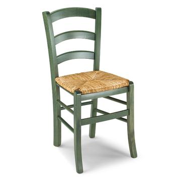 Sedia classica Paesana in anilina verde e paglia