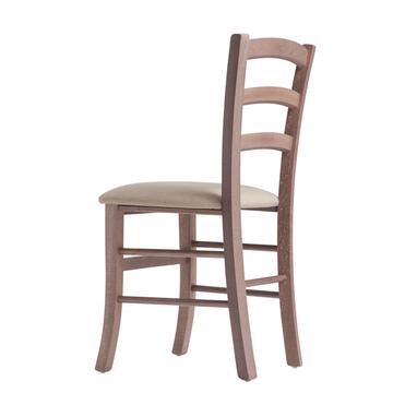 Sedia Paesana noce chiaro tappezzata con tessuto crema 