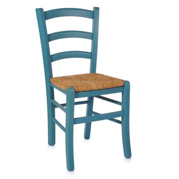 Sedia Paesana in anilina blu con sedile in paglia 