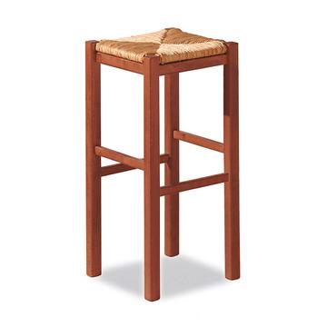 Sgabello rustico in legno noce chiaro con seduta in paglia Jago75