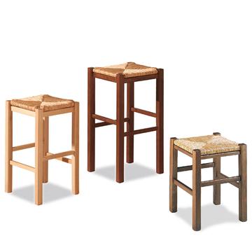 Sgabelli rustici in legno e paglia Jago: medio, alto, basso