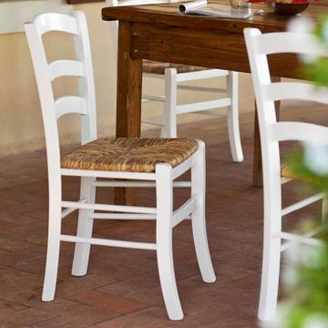 Sedia Paesana rustica: laccato bianco e paglia per taverna e cucina