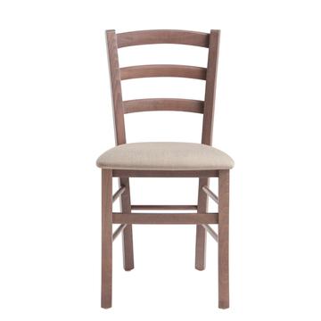 Sedia paesana noce chiaro tappezzata in tessuto crema vista frontale